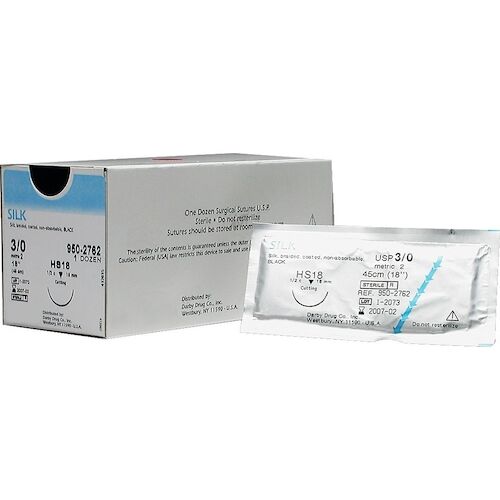 9502730 Silk Non-Absorbable Sutures 6-0, NFS-3, Reverse cutting 3/8 circle, 18", 12/Box, 750S