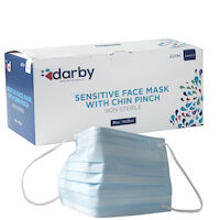 5255570 Darby Sensitive Level 3 Face Mask with Chin Pinch Blue, 50/Box, Sensitive