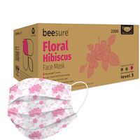 9549882 BeeSure Level 2 Earloop Floral Design Masks Hibiscus, Floral Design, 50/Box, BE2300