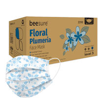 9549883 BeeSure Level 3 Earloop Floral Design Masks Plumeria, Floral Design, 50/Box, BE2310