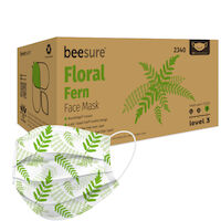 9549893 BeeSure Level 2 Earloop Floral Design Masks Fern, Floral Design, 50/Box, BE2340