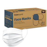 9549854 BeeSure Earloop Solid Color Masks Level 2 White, Solid Color, 50/Box, 2100W