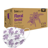 9549884 BeeSure Level 2 Earloop Floral Design Masks Orchid, Floral Design, 50/Box, BE2320