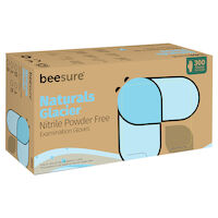 9541127 BeeSure Naturals Nitrile PF Gloves Glacier Blue, Medium, 300/Box, BE2927